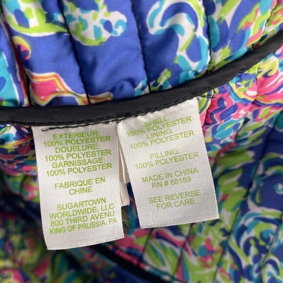 Lilly Pulitzer Quilted Black Getaway Vest Hot Spot Print Lining Women's Medium - Picture 8 of 13